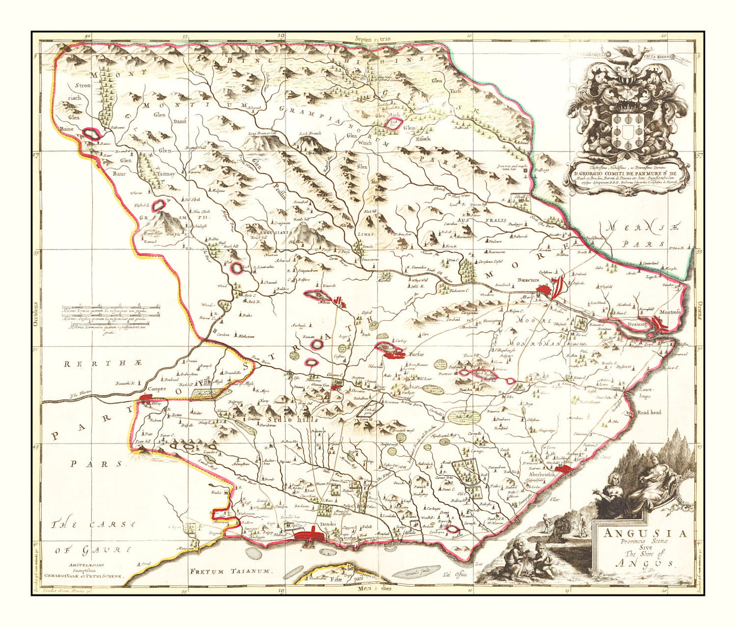 Vintage Map of Angus, Scotland, 1665