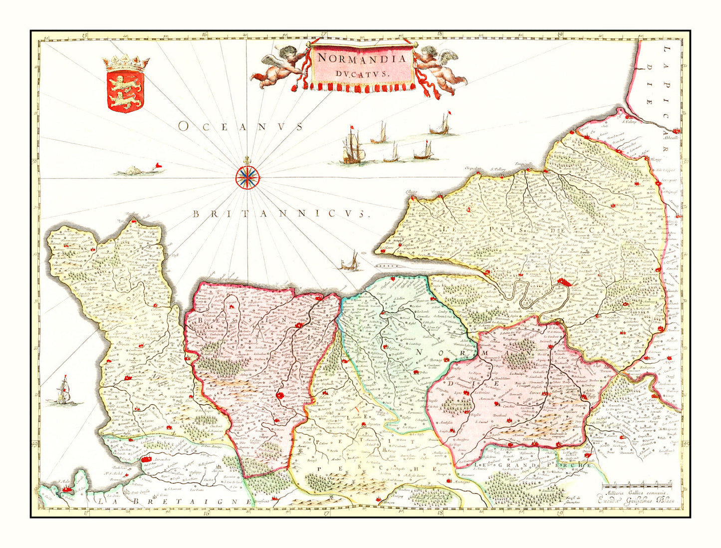 Vintage Map of Normandy, France, 1665