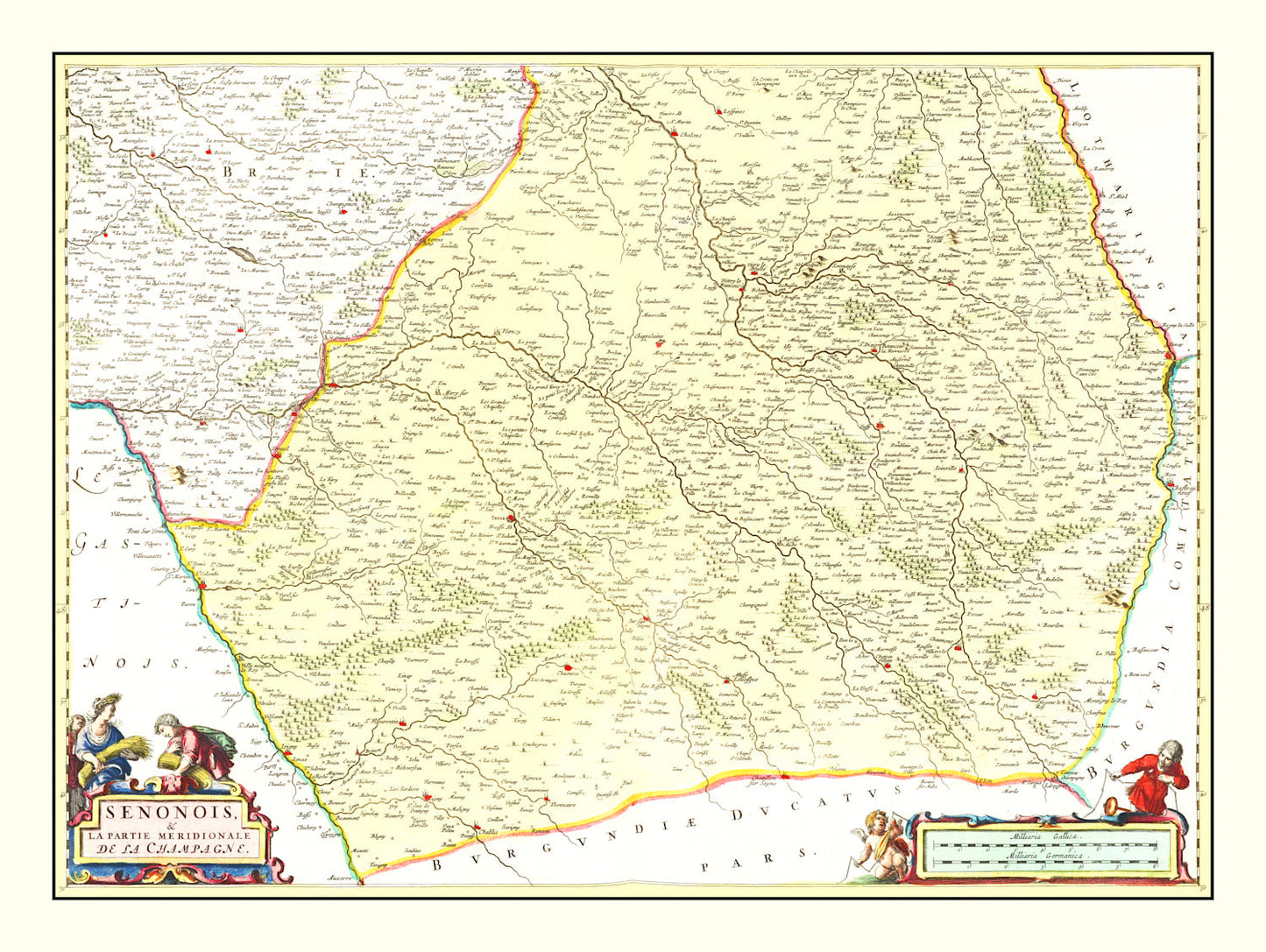 Vintage Map of Southern Champagne, France, 1665
