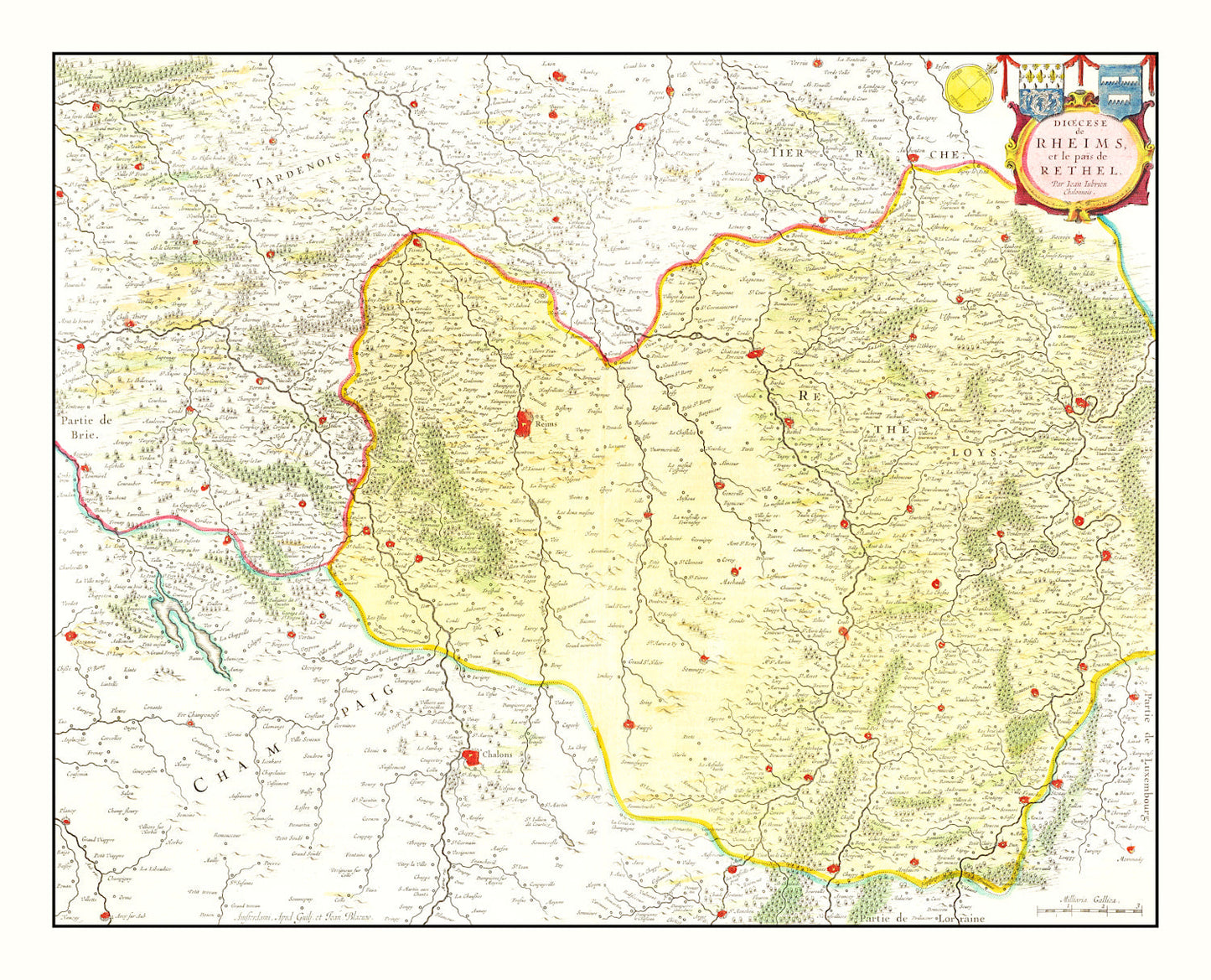 Vintage Map of the Champagne Region, France, 1665