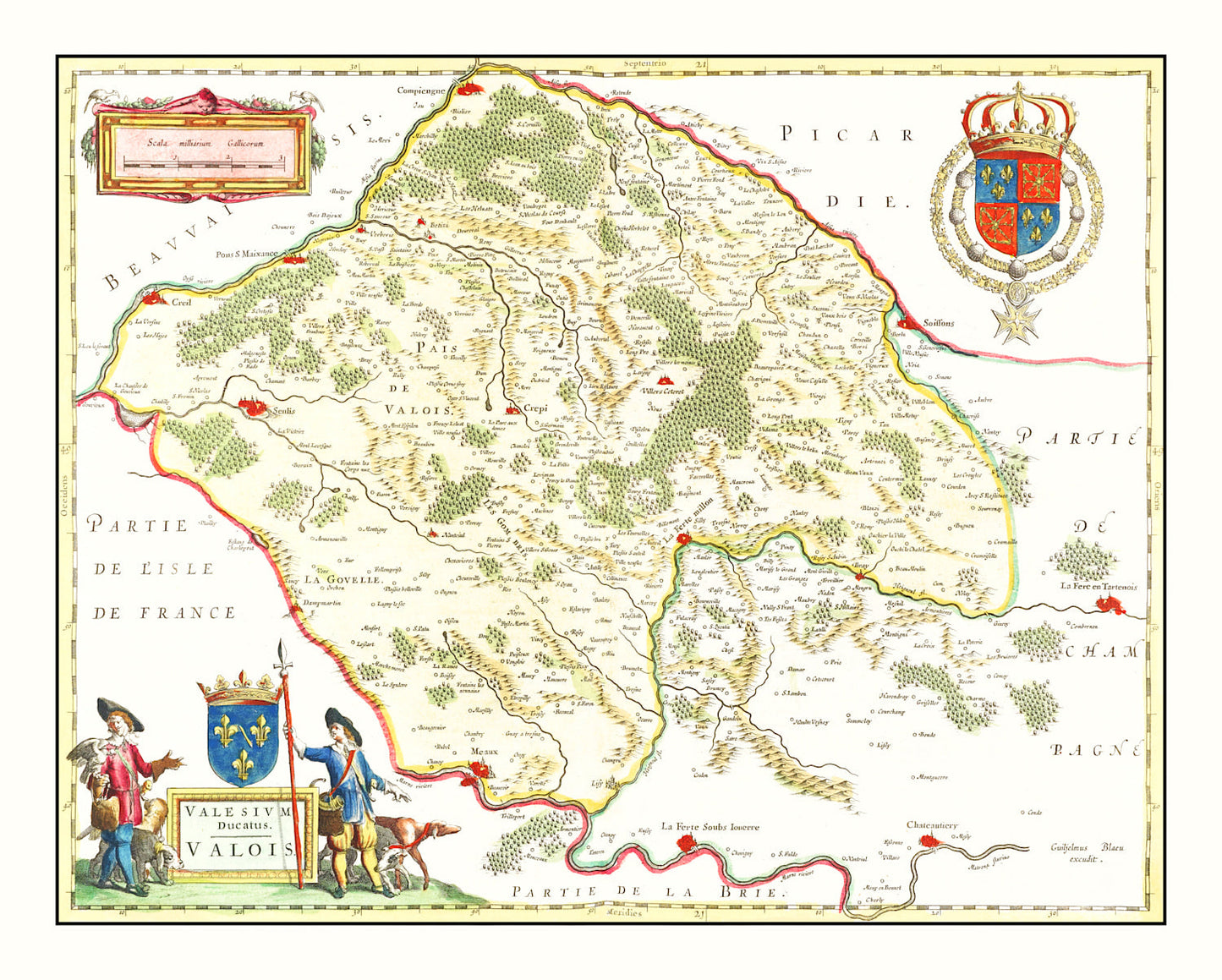Vintage Map of Valois, France, 1665
