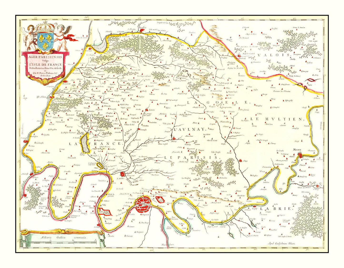 Vintage Map of Paris, France, 1665
