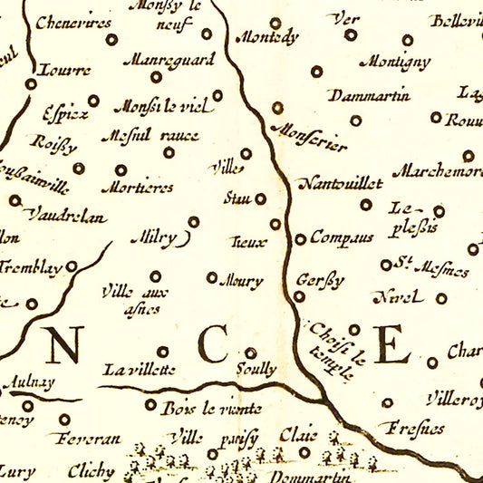 Vintage Map of Ile-de-France, 1665