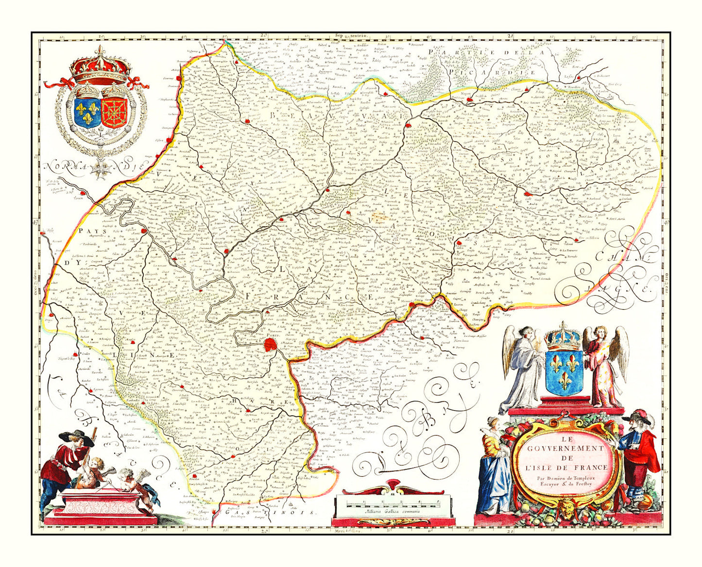 Vintage Map of Ile-de-France, 1665