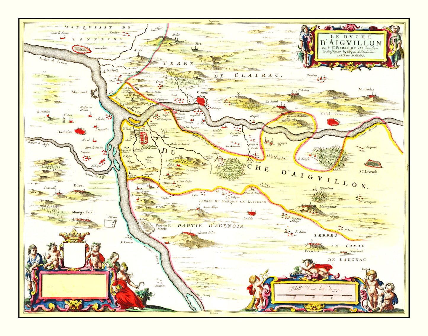 Vintage Map of Aiguillon, France, 1665