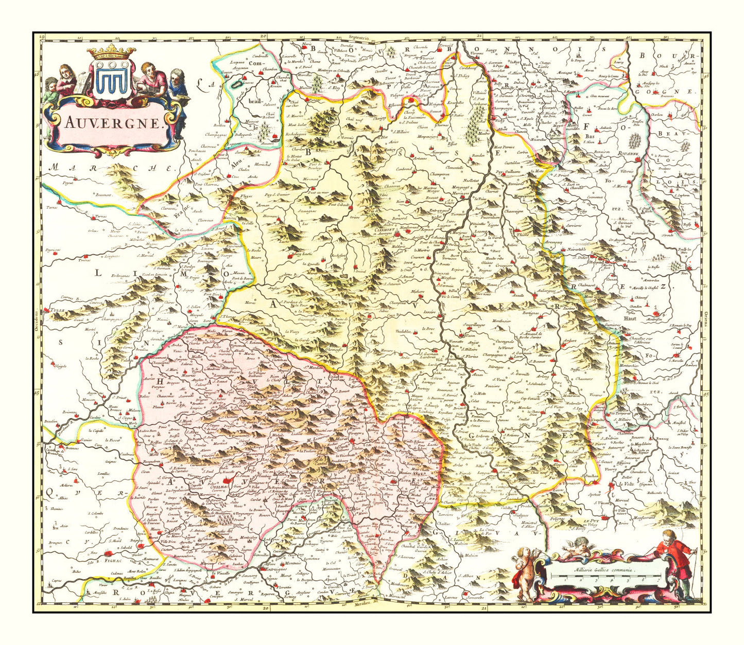 Vintage Map of Auvergne, France, 1665