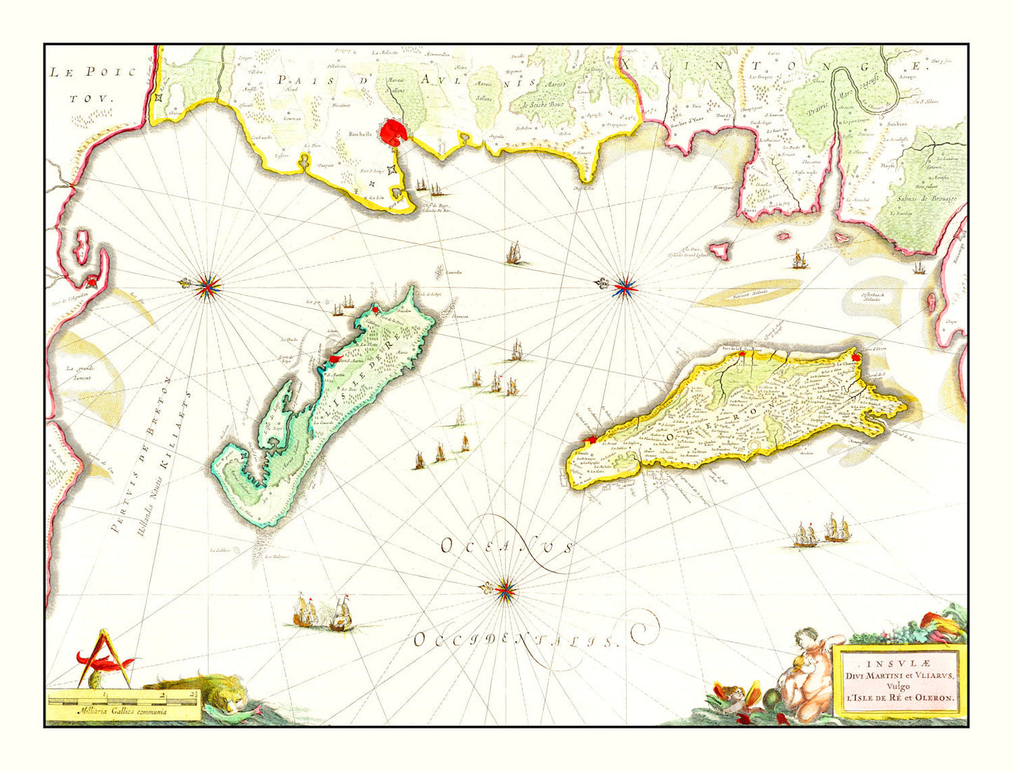 Vintage Map of Ile de Re and Oleron, France, 1665
