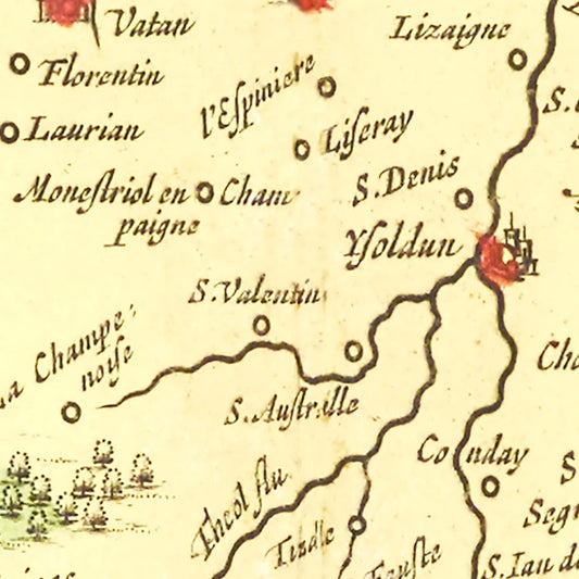 Vintage Map of Bourges and Nevers, France 1665