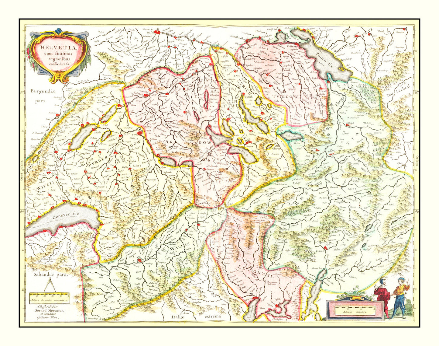 Vintage Map of Switzerland, 1665