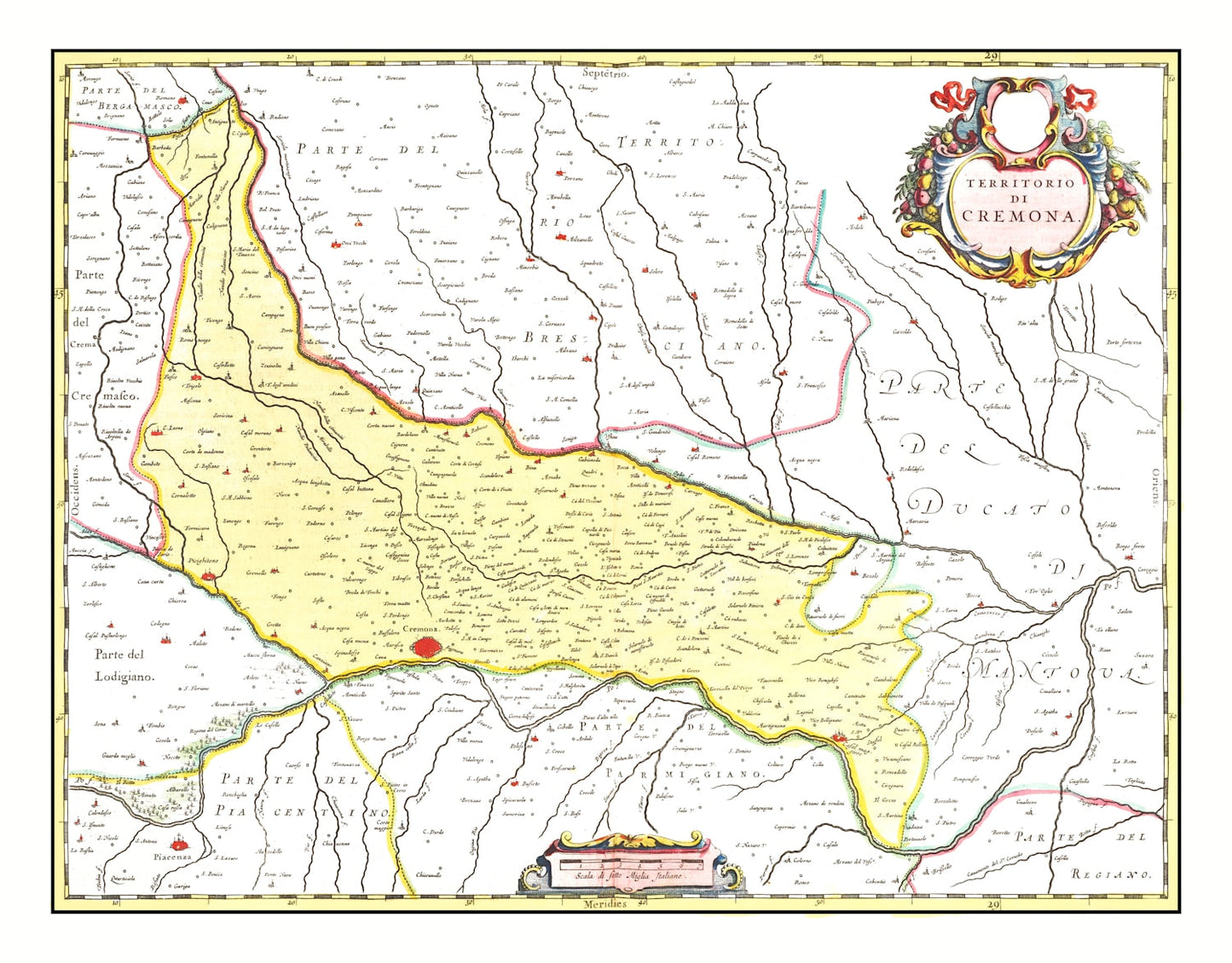 Vintage Map of Cremona, Italy, 1665