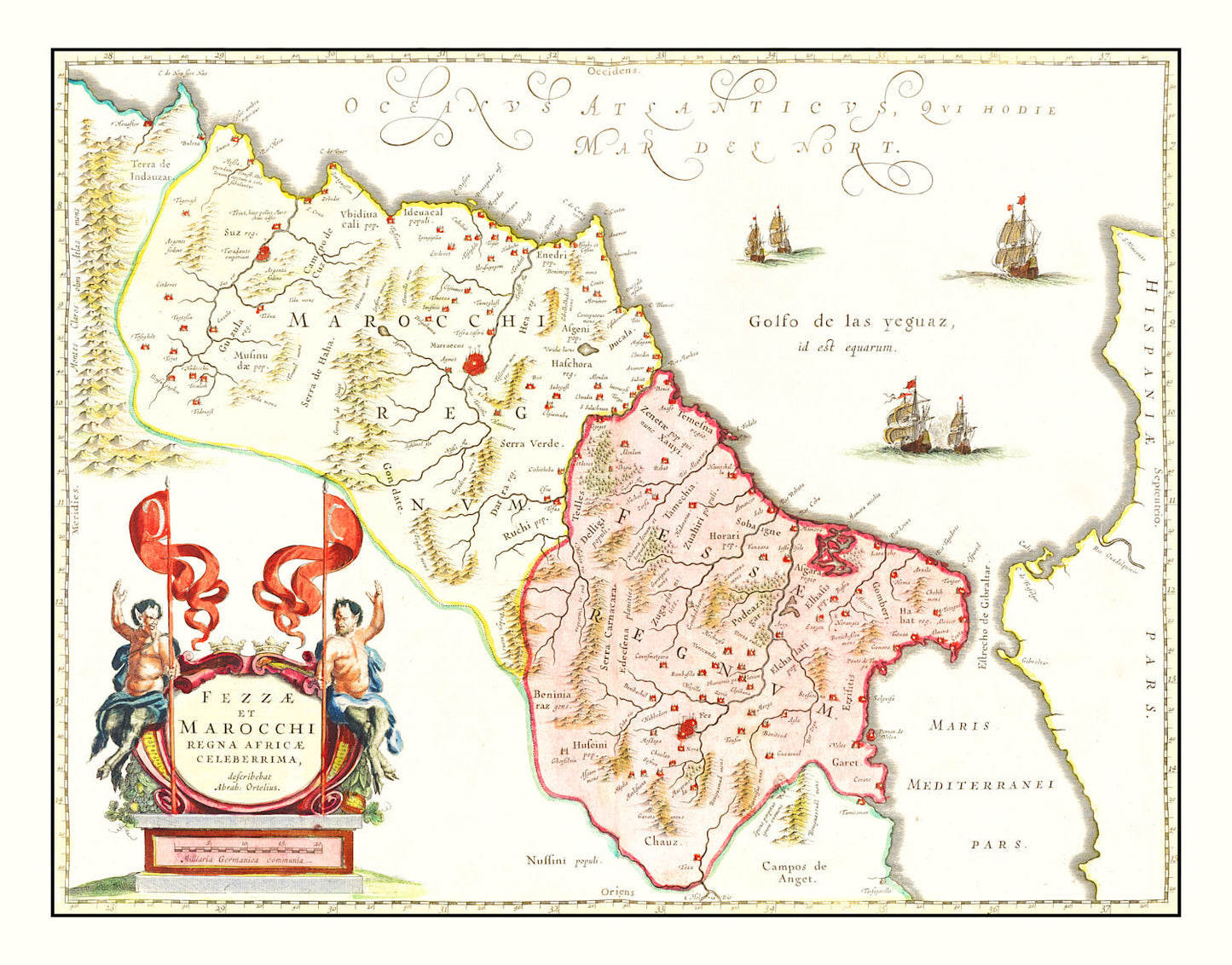 Vintage Map of Morocco, 1665