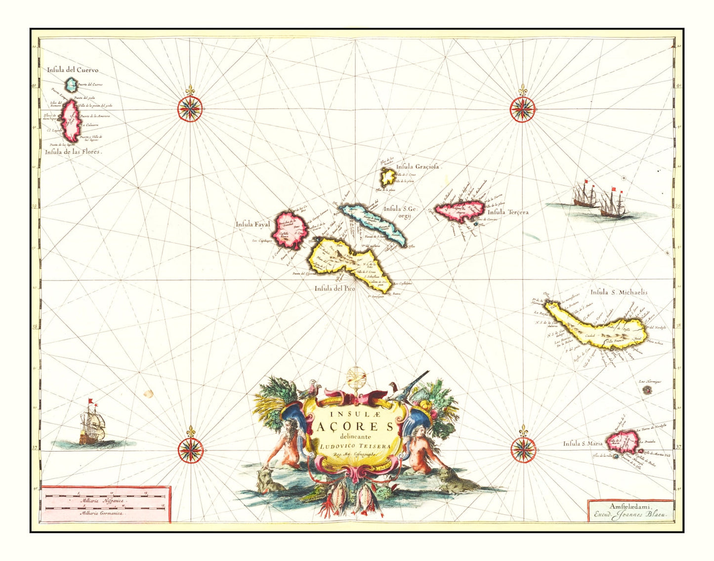 Vintage Map of the Azores, Portugal, 1665