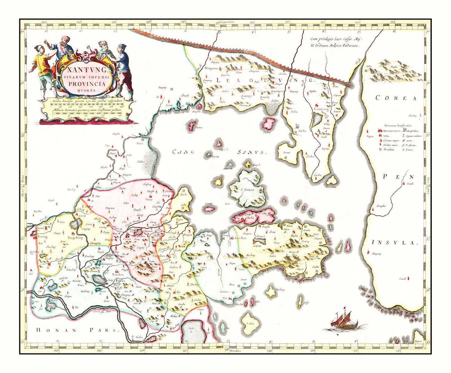 Vintage Map of Shantung, China, 1665
