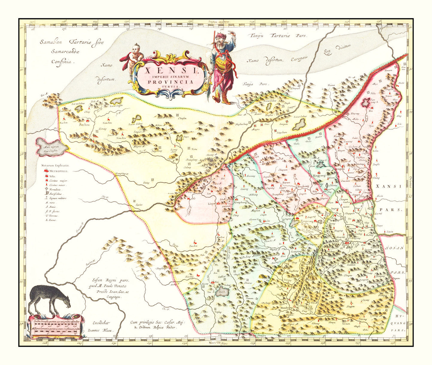Vintage Map of Shaanxi (Xensi), China, 1665