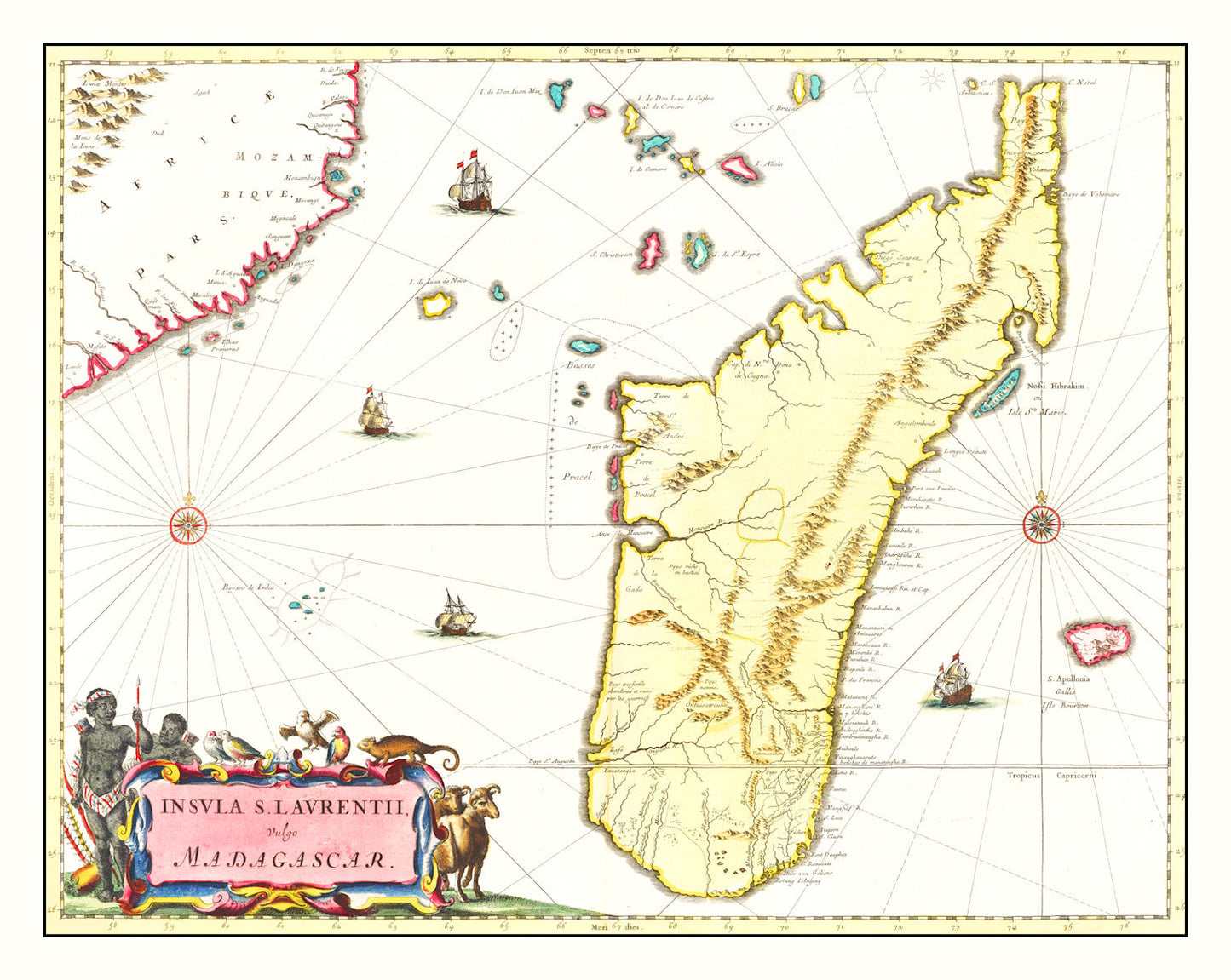 Vintage Map of Madagascar, 1665