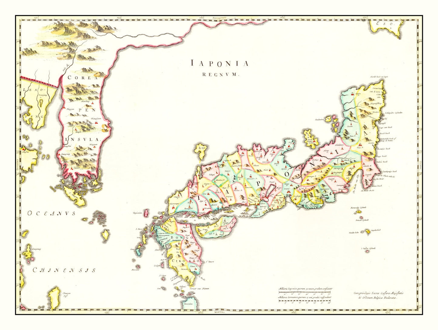 Vintage Map of Japan, 1665