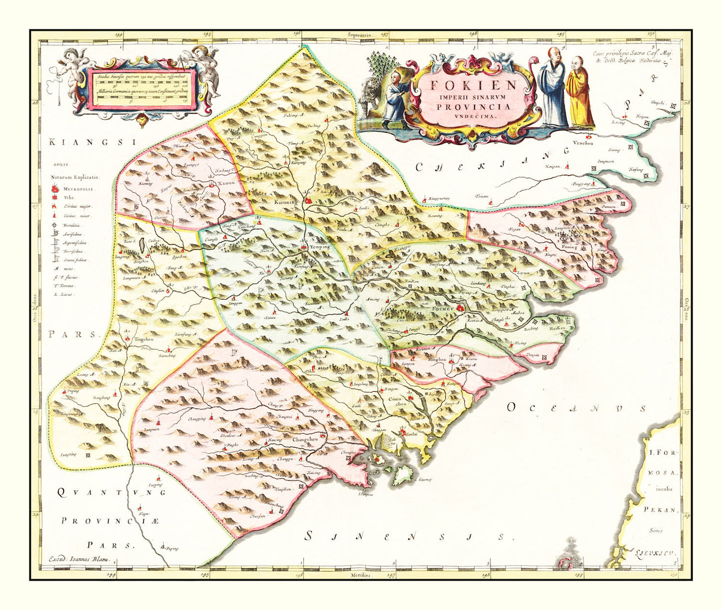 Vintage Map of Fujian, China, 1665