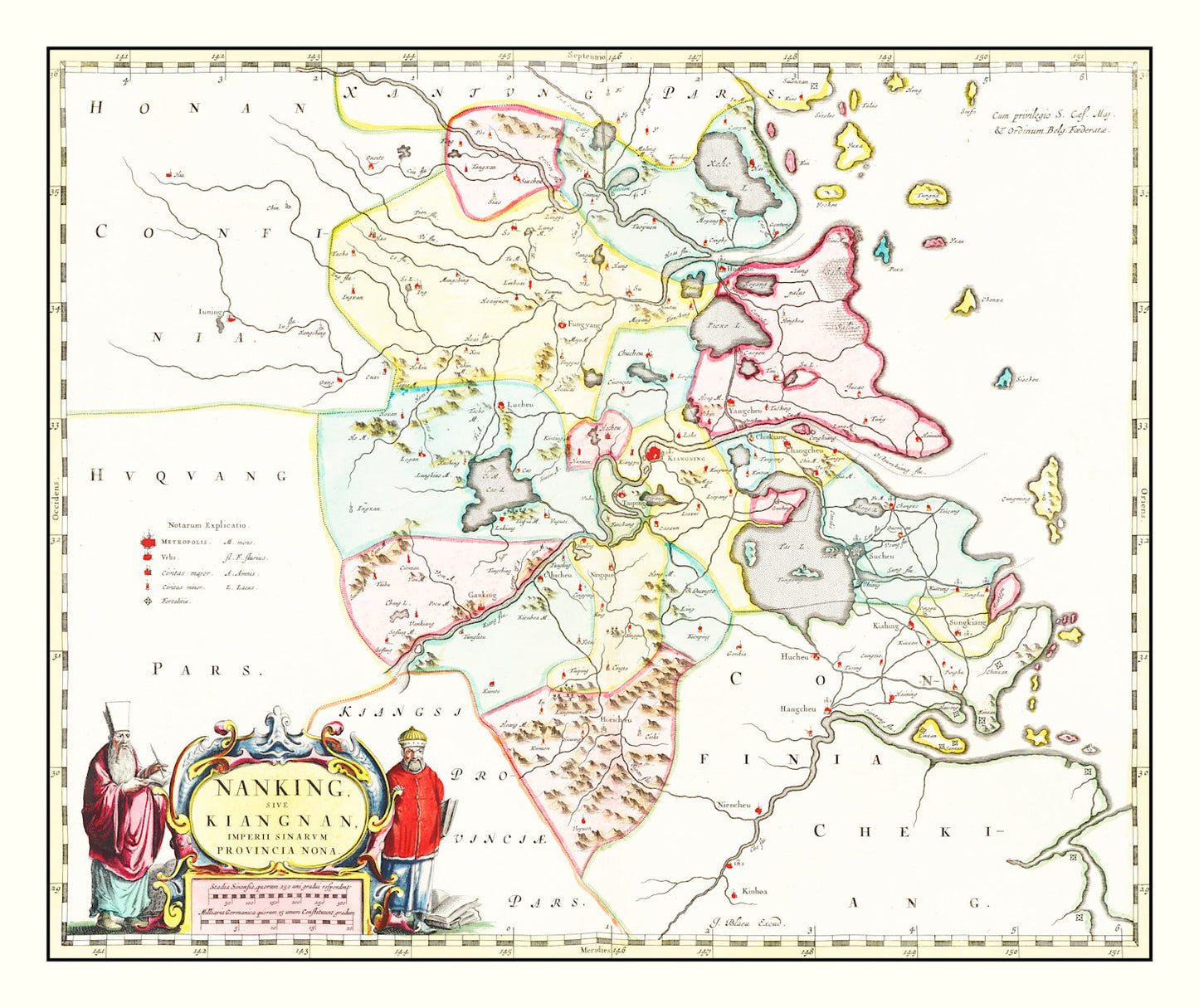 Vintage Map of Nanking, China, 1665