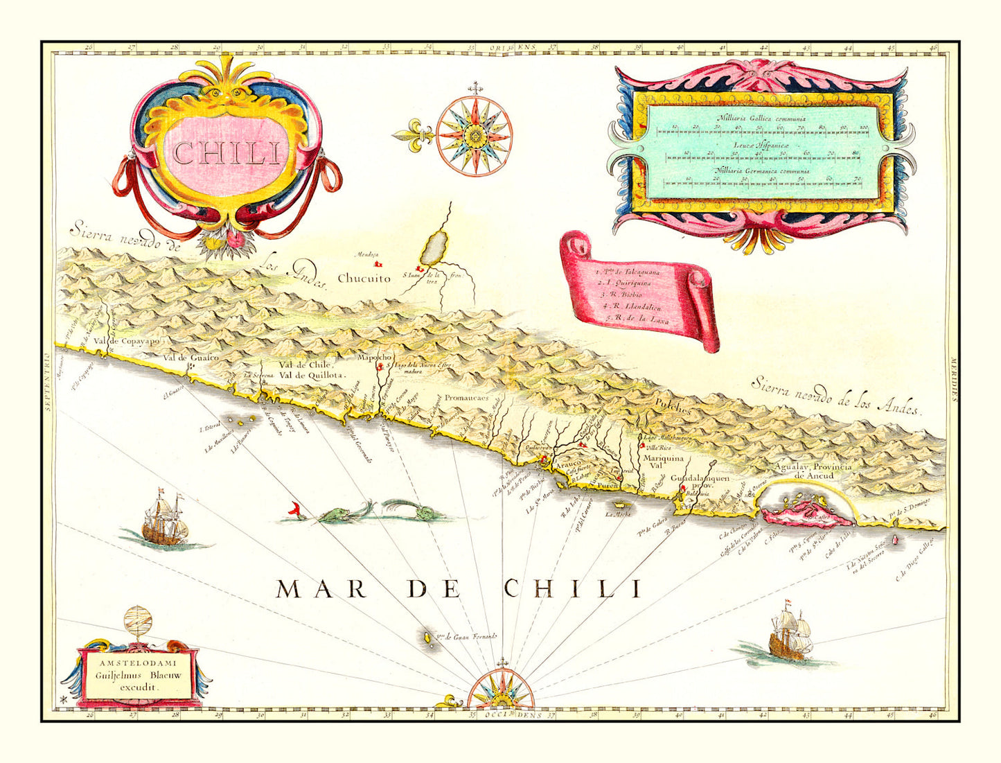 Vintage Map of Chile, 1665