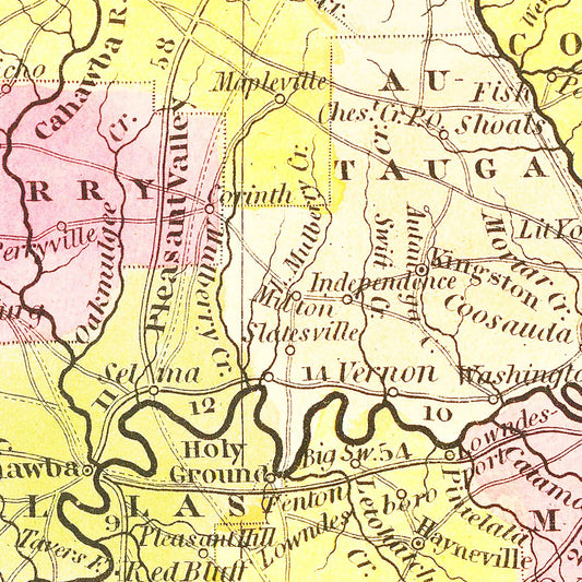 Vintage Map of Alabama, 1847