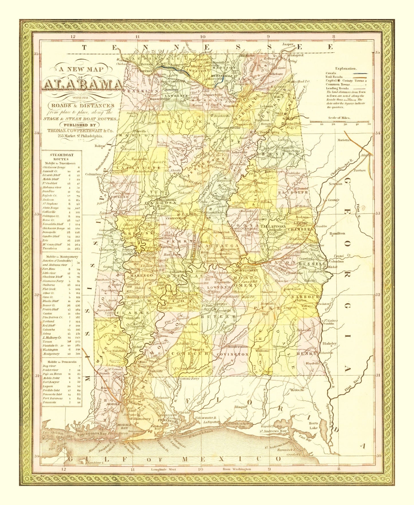 Vintage Map of Alabama, 1854