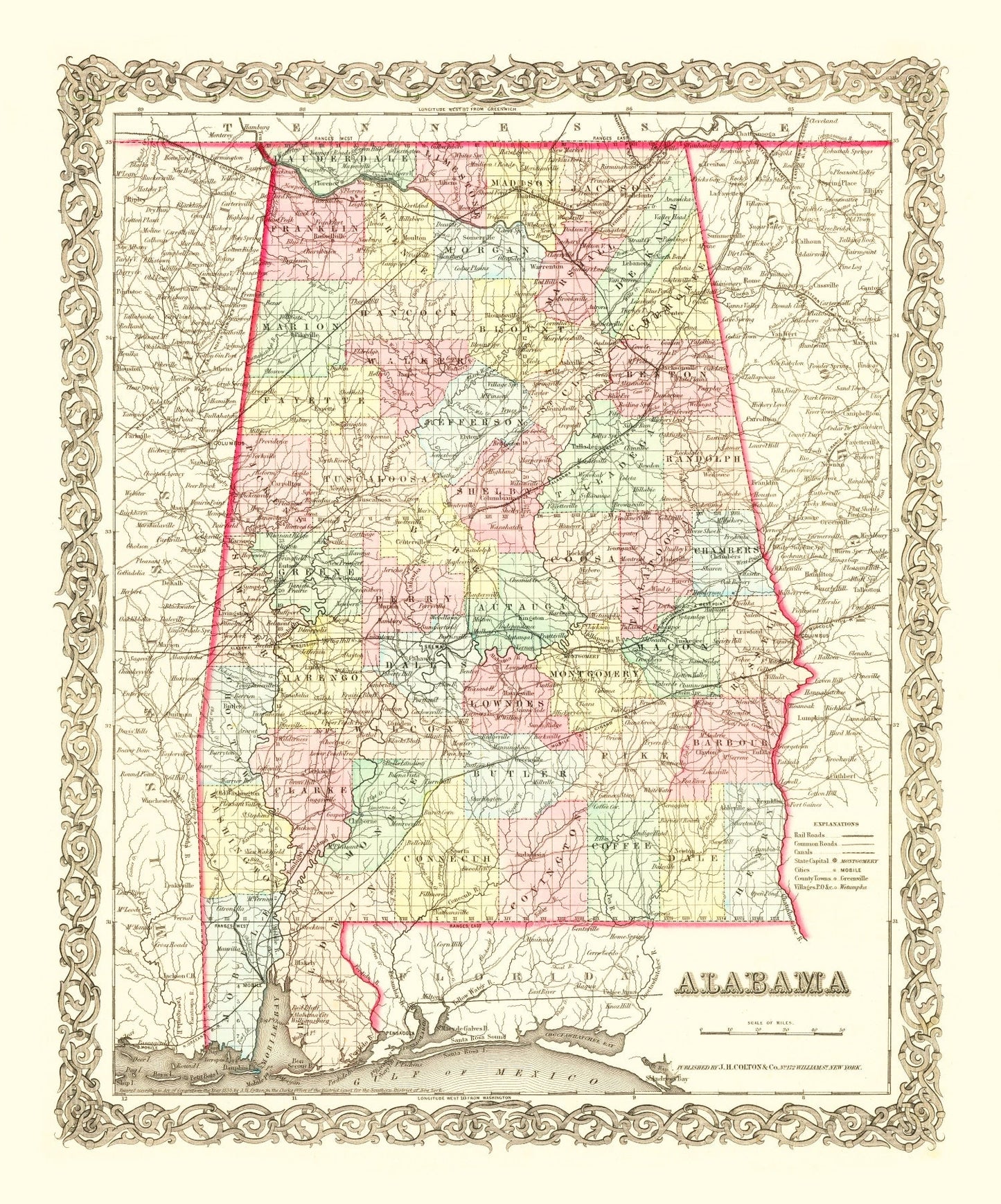 Vintage Map of Alabama, 1855