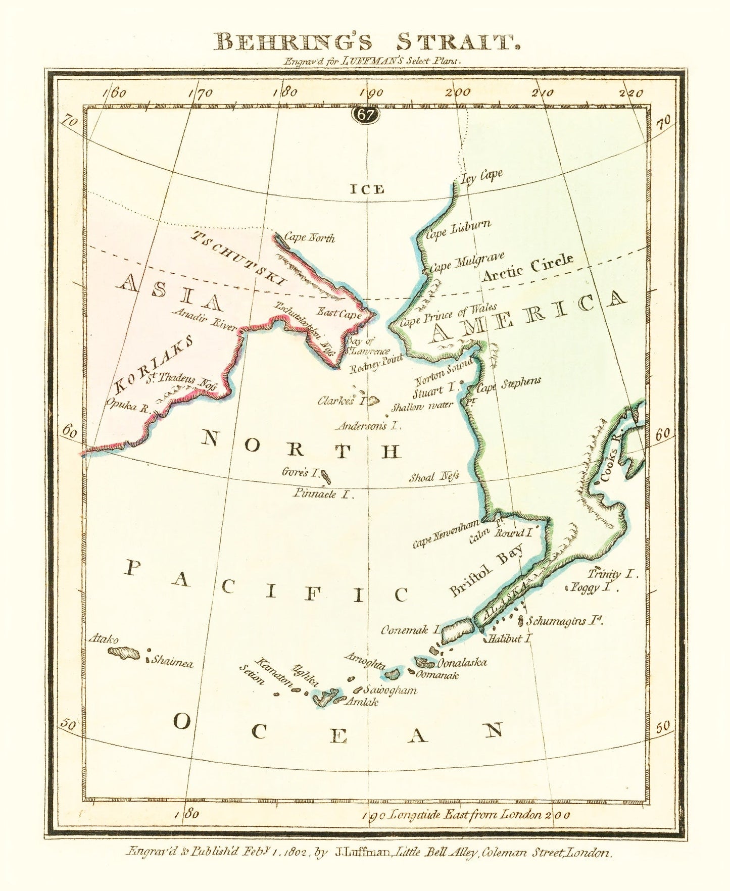 Vintage Map of Bering Strait, 1802