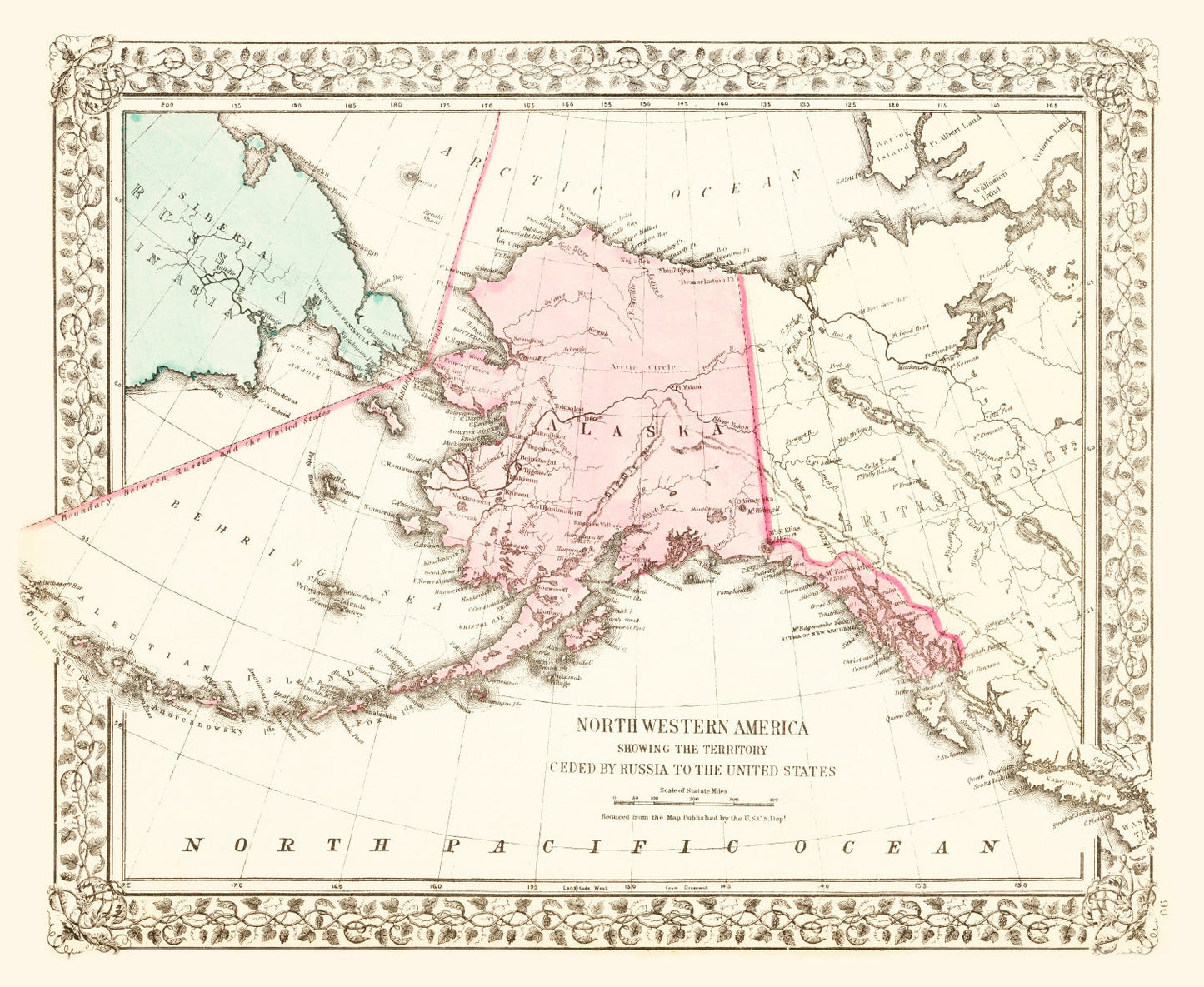 Vintage Map of Alaska, 1886