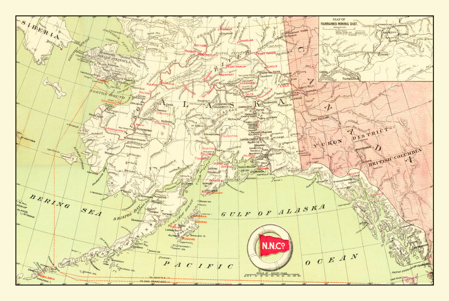 Vintage Map of Alaska Gold Fields, 1910