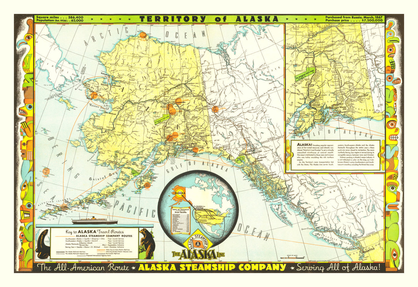 Vintage Map of Alaska, 1936 - Landscape