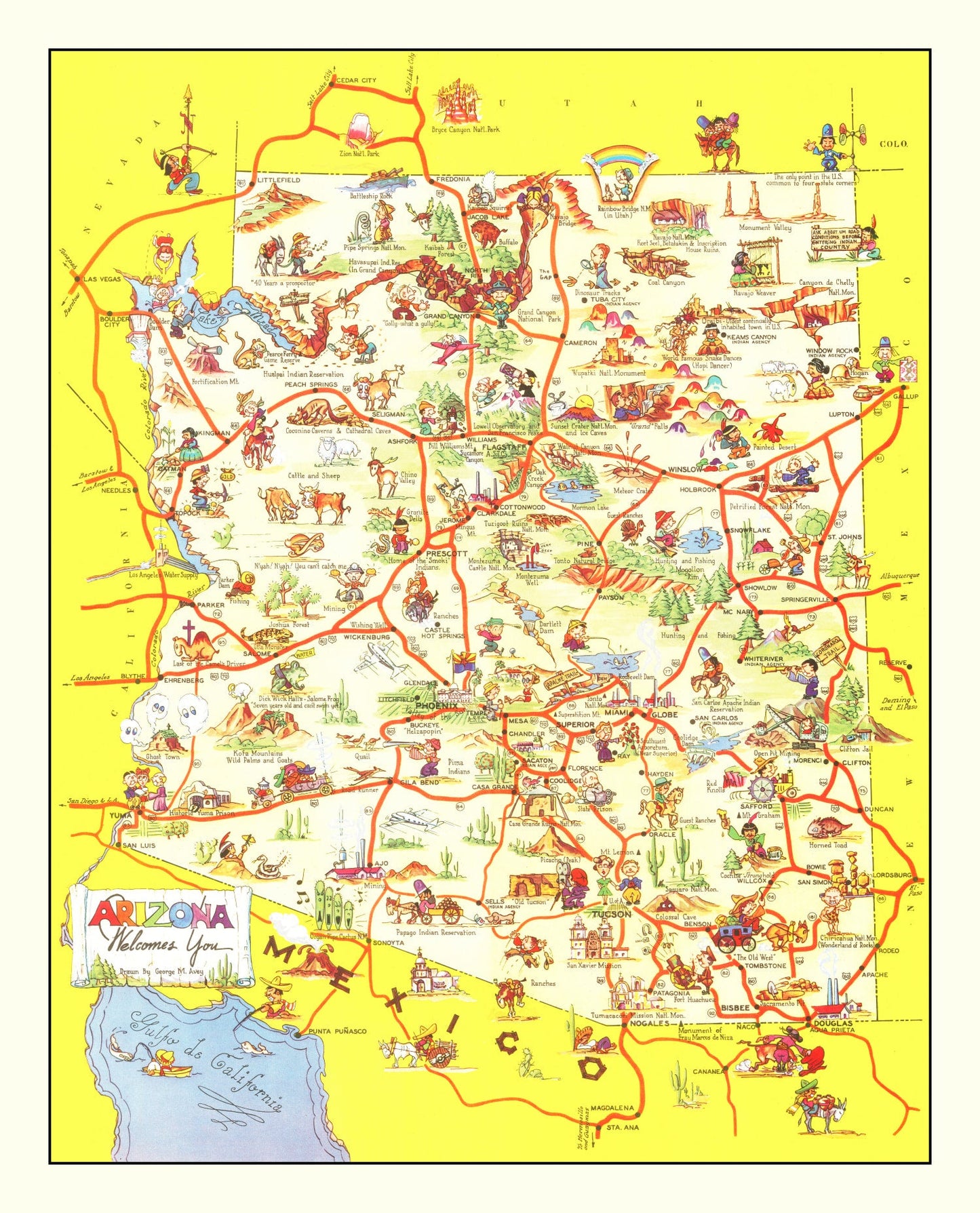 Vintage Pictorial Map of Arizona, 1942