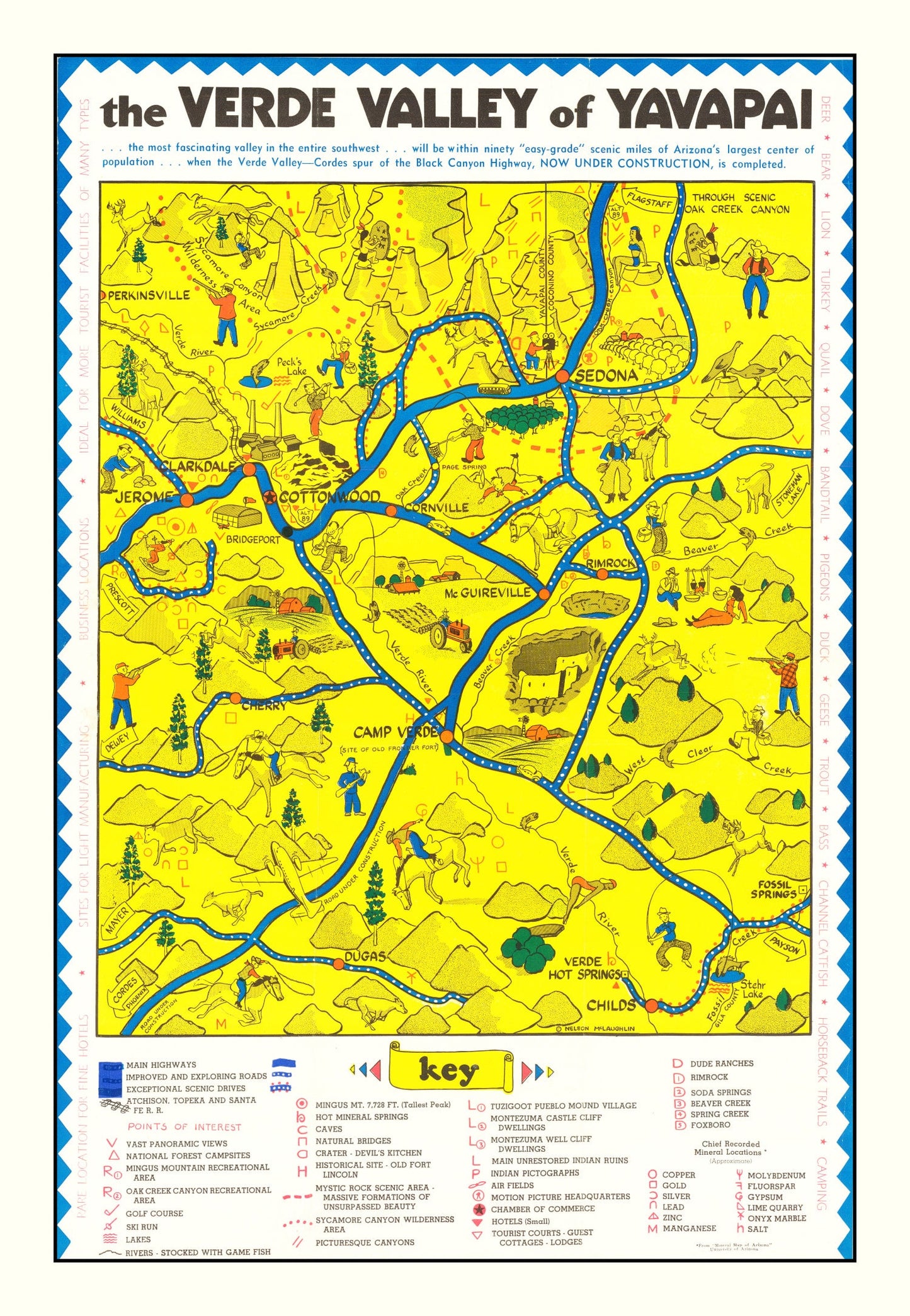 Vintage Verde Valley Arizona Map, 1950