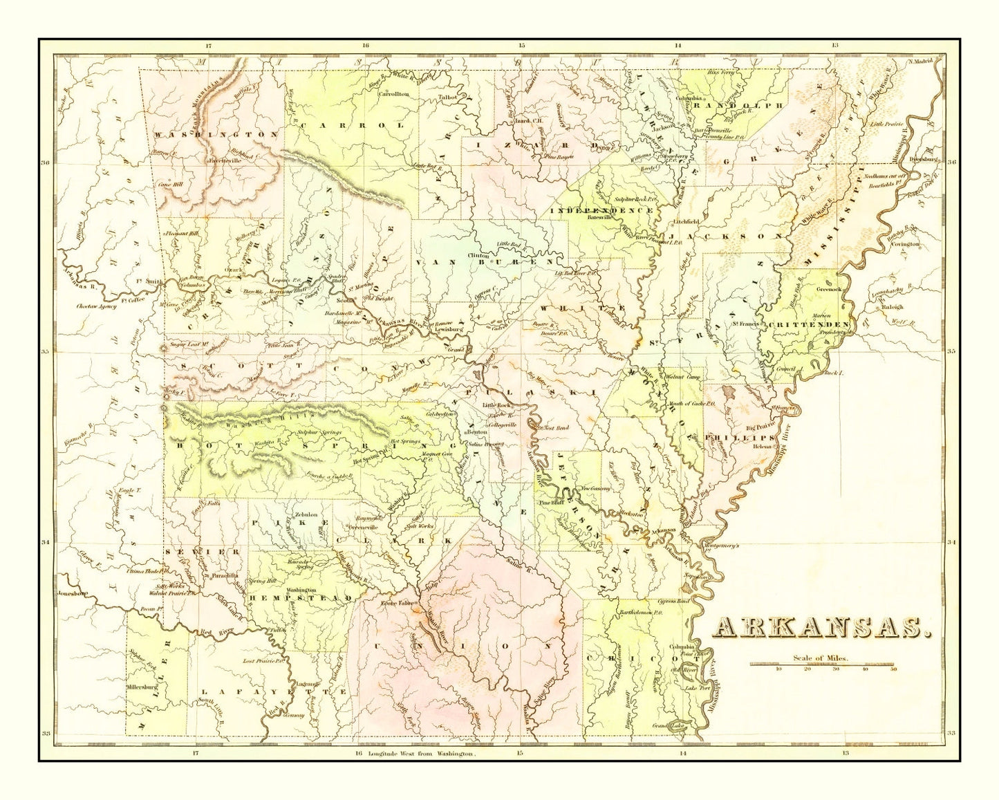 Vintage Map of Arkansas, 1838