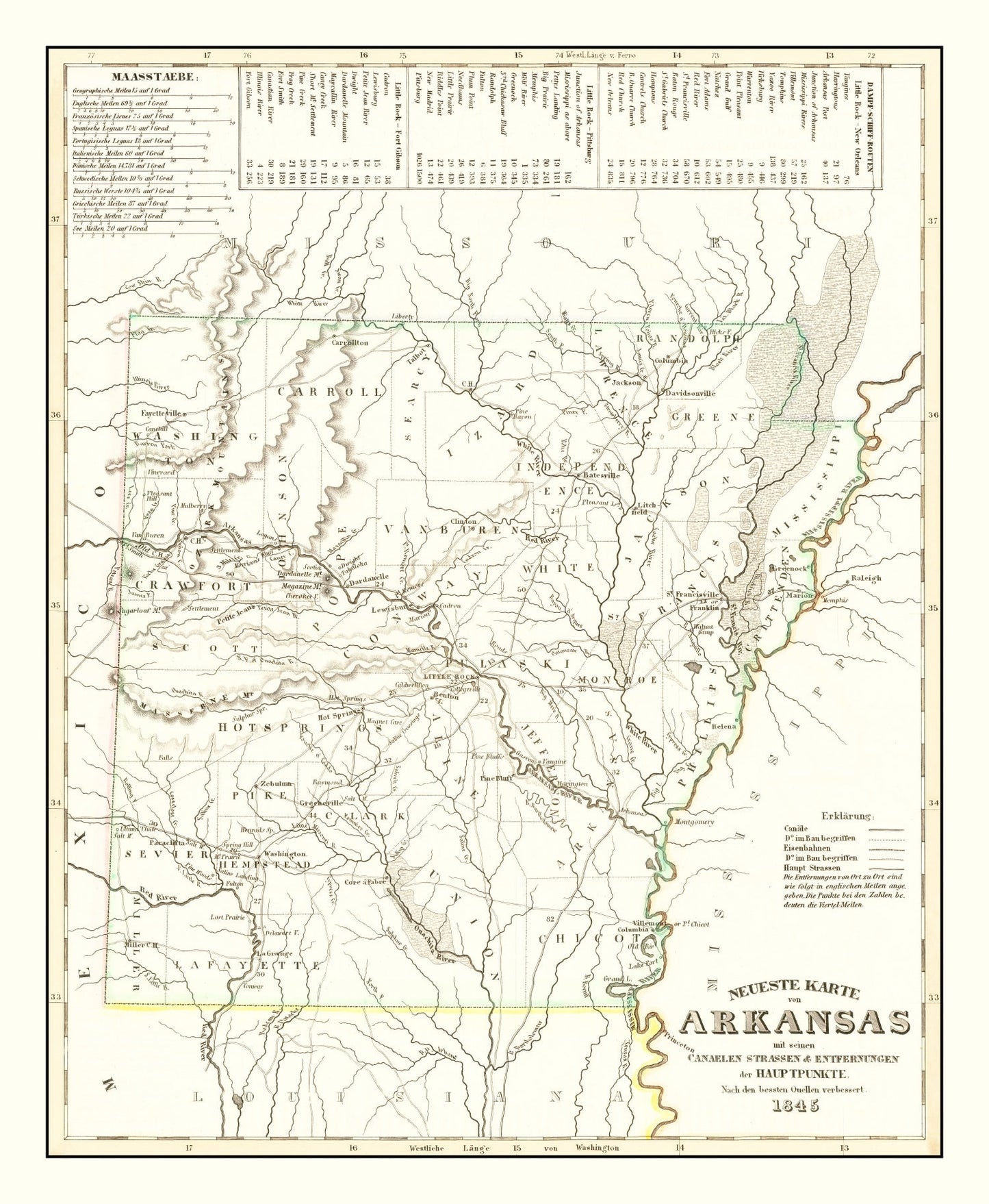 Vintage Map of Arkansas, 1845