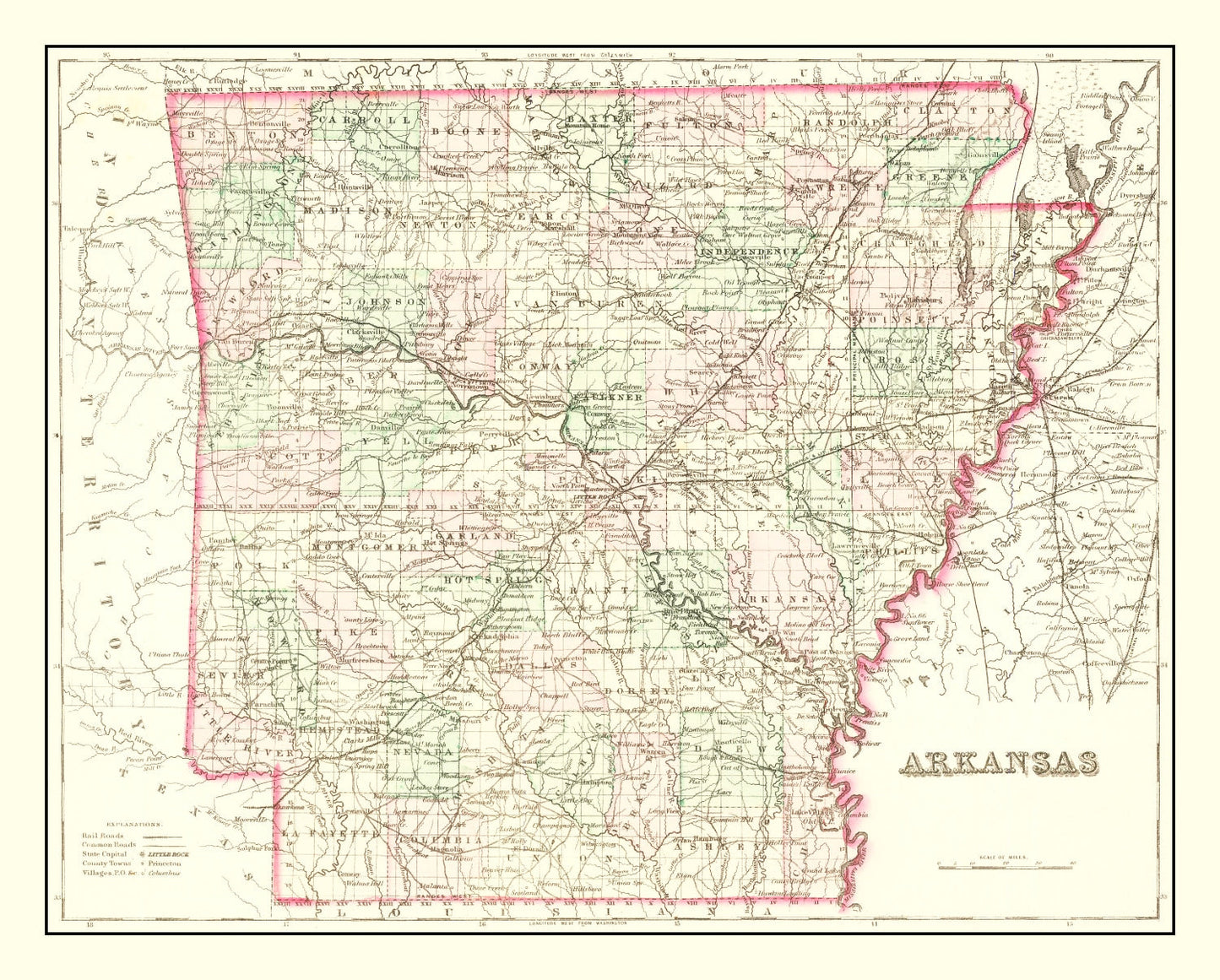 Vintage Map of Arkansas, 1876