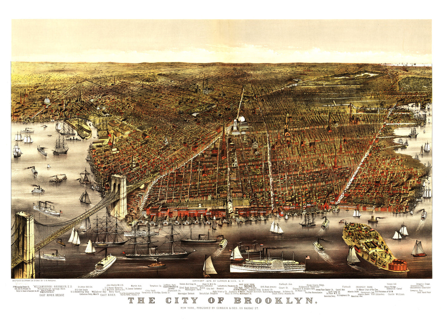 Vintage Map of Brooklyn, New York, 1879