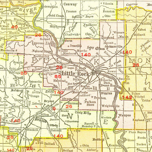Vintage Map of Arkansas, 1917