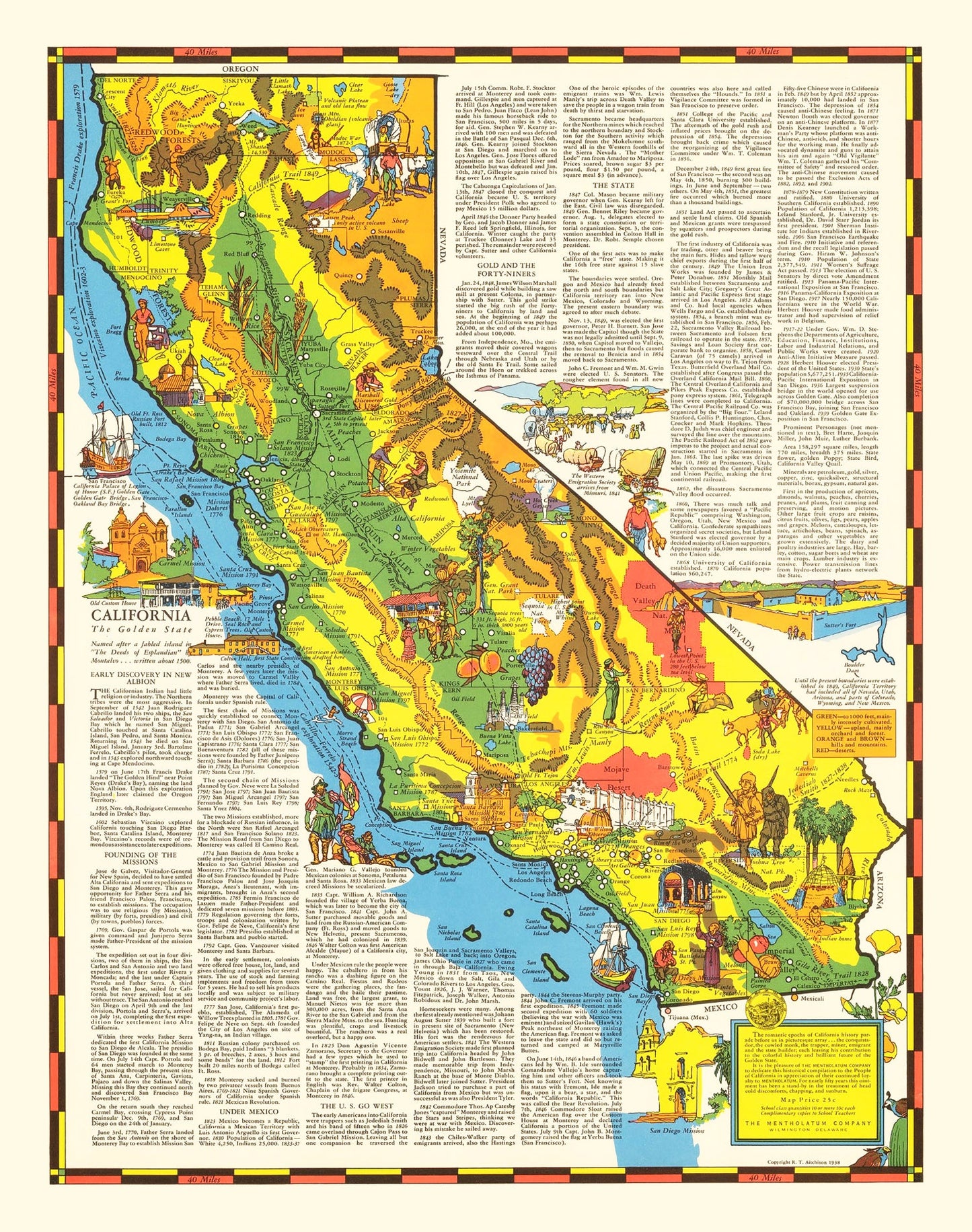 Vintage Pictorial Map of California, 1938