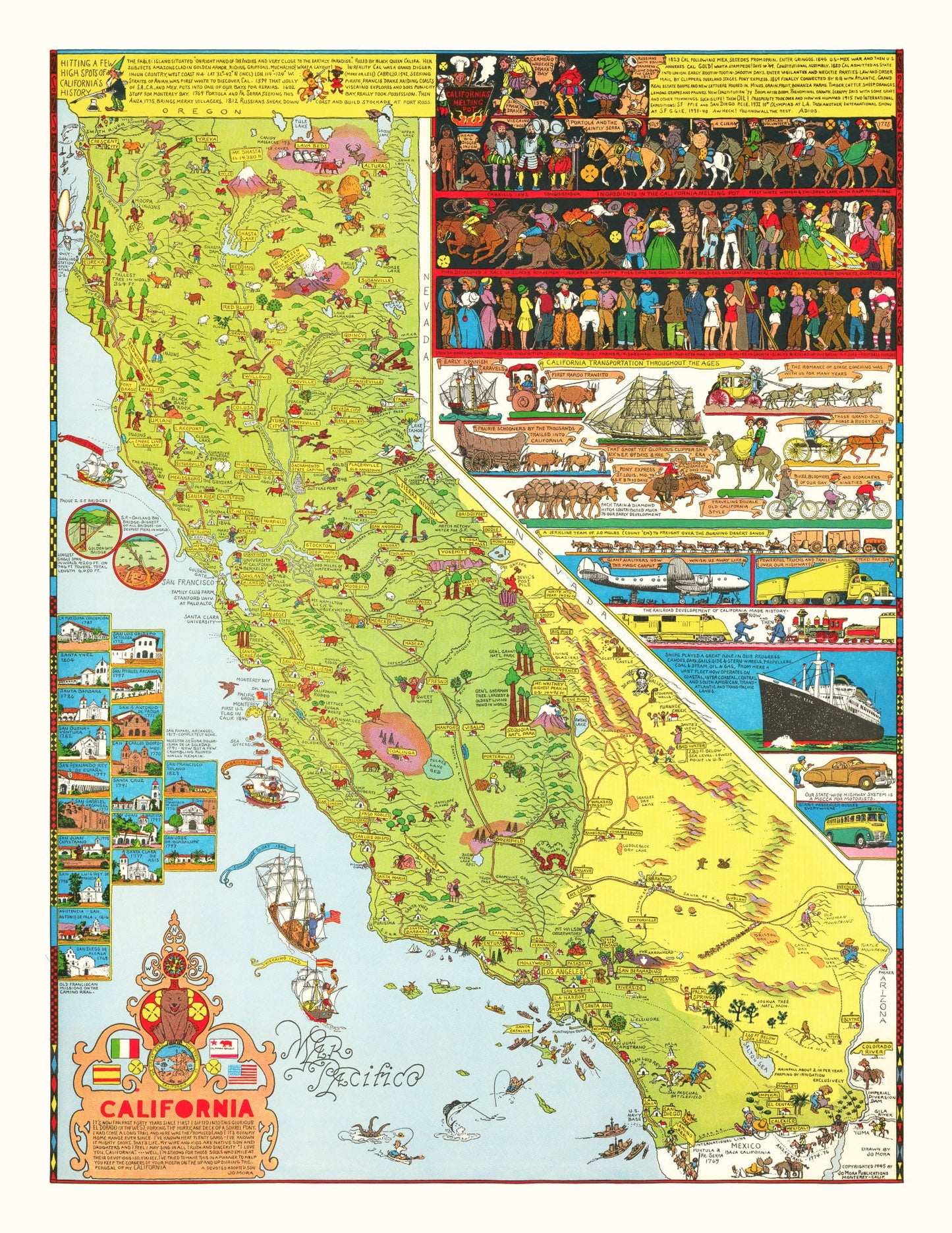 Vintage Pictorial Map of California, 1945