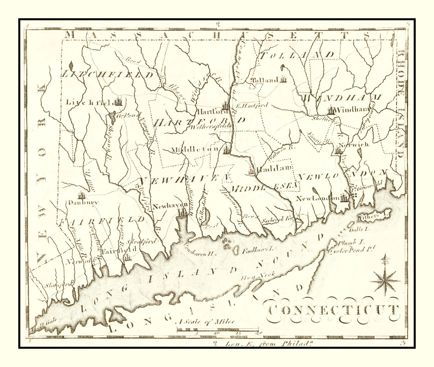 Vintage Map of Connecticut, 1795