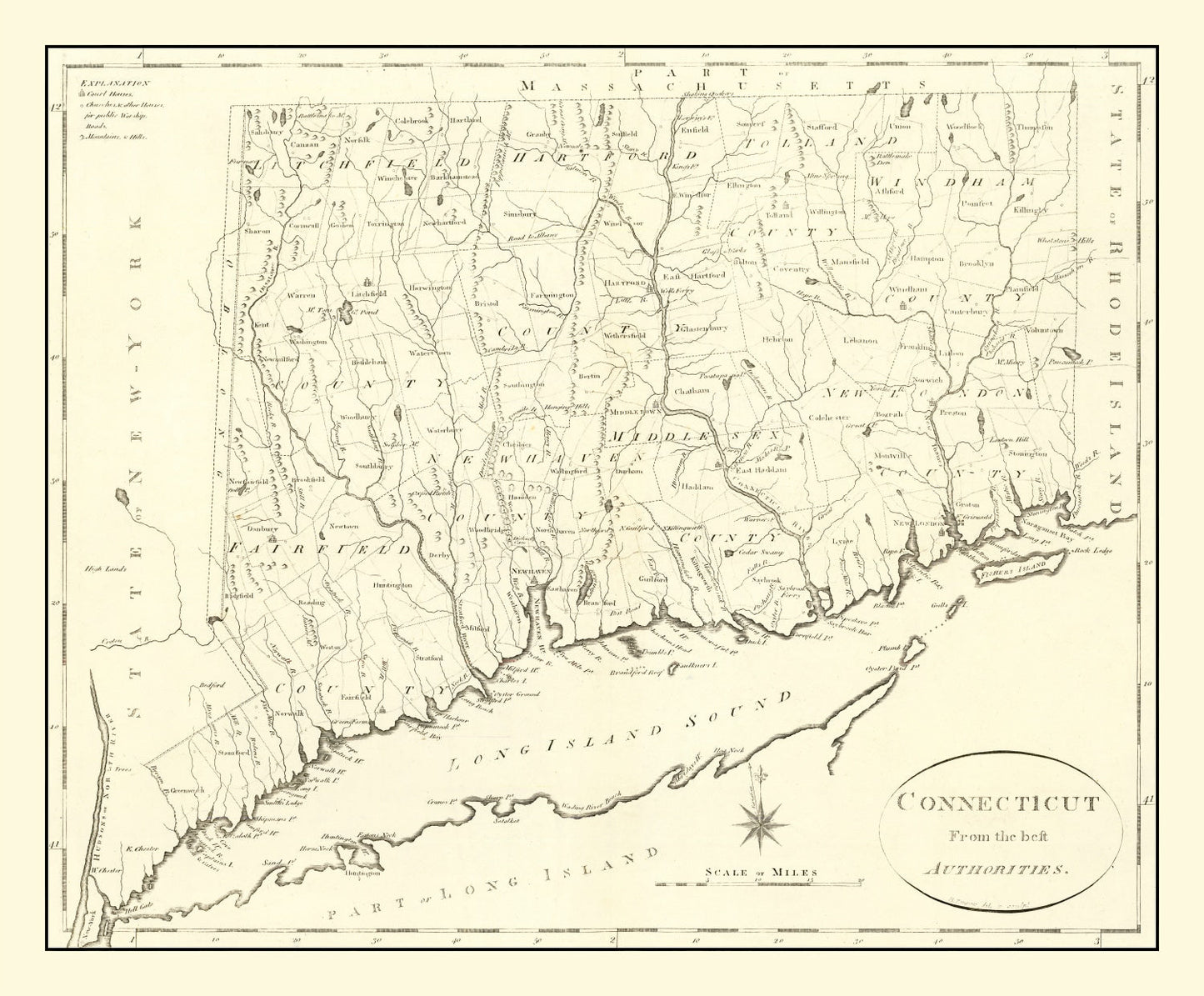 Vintage 1796 Map of Connecticut, Second Edition