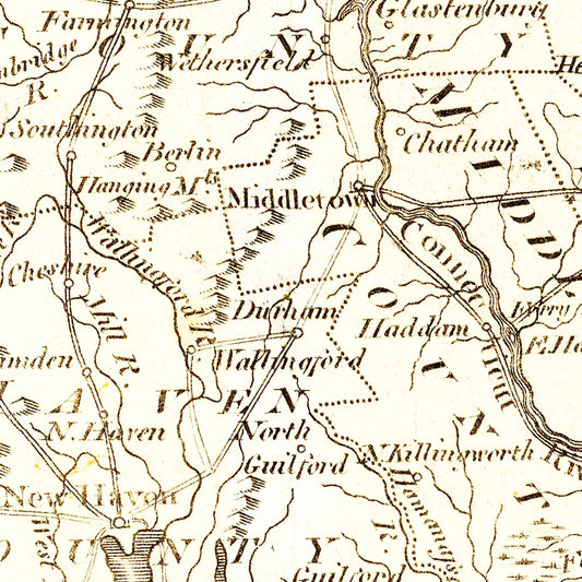Vintage Map of Connecticut, 1814