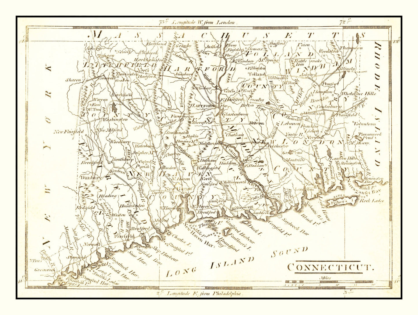 Vintage Map of Connecticut, 1814