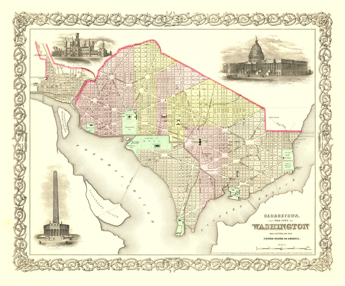 Vintage Georgetown and Washington DC Map, 1856