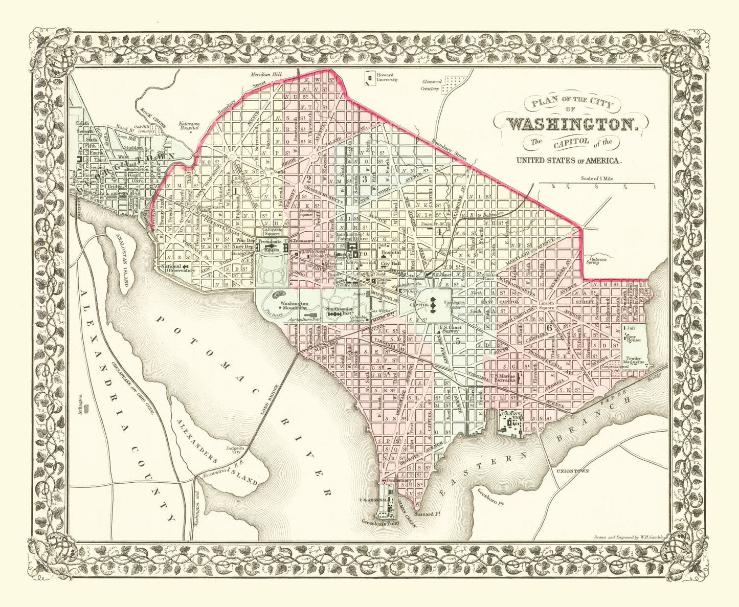 Vintage Map of Washington, DC, 1878