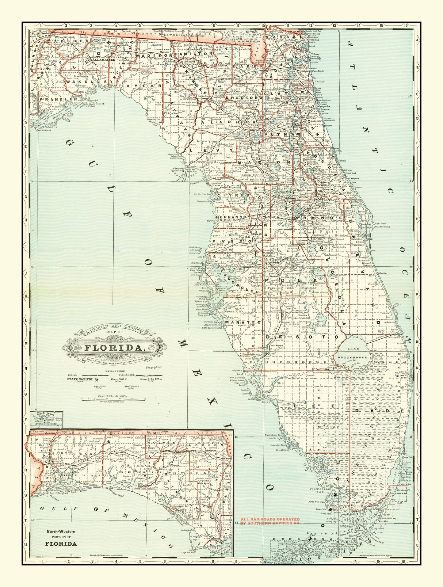 Vintage Map of Florida, 1888