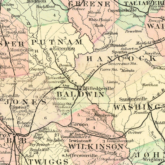Vintage Map of Georgia, 1876