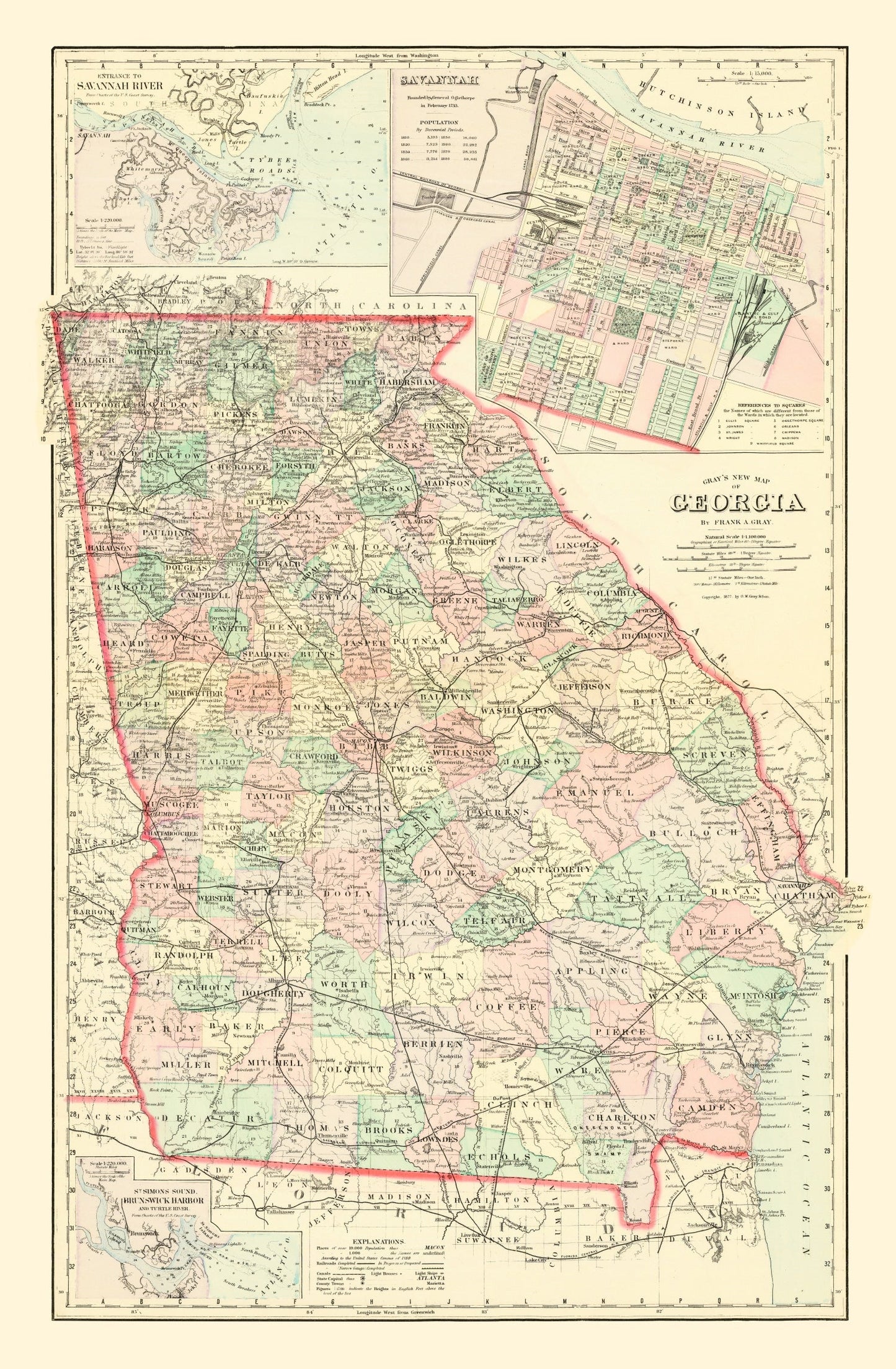 Vintage Map of Georgia, 1876