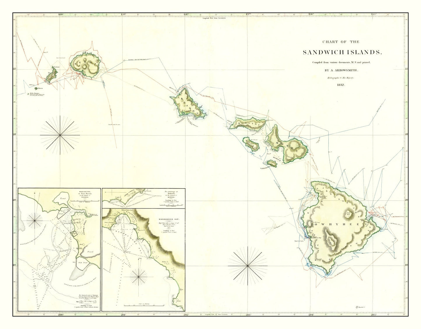 Vintage Map of Hawaii, 1832