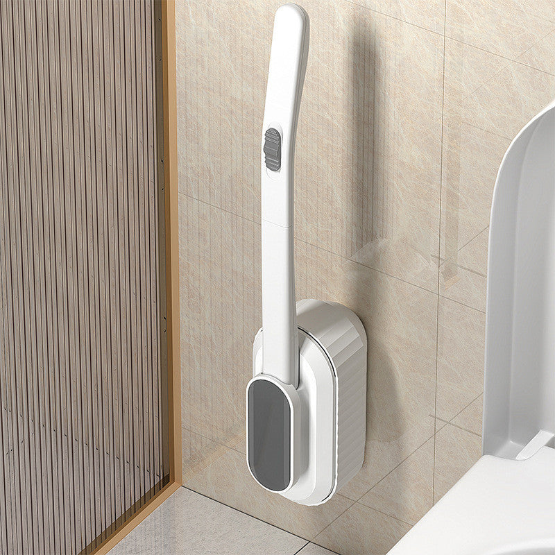 Wall mounted disposable toilet brush with self-adhesive holder